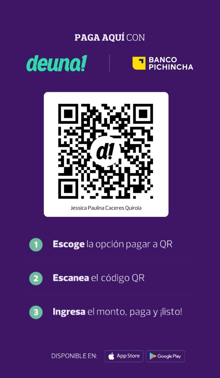 Código QR de pago Deuna de Banco Pichincha a nombre de Jessica Paulina Cáceres Quirola